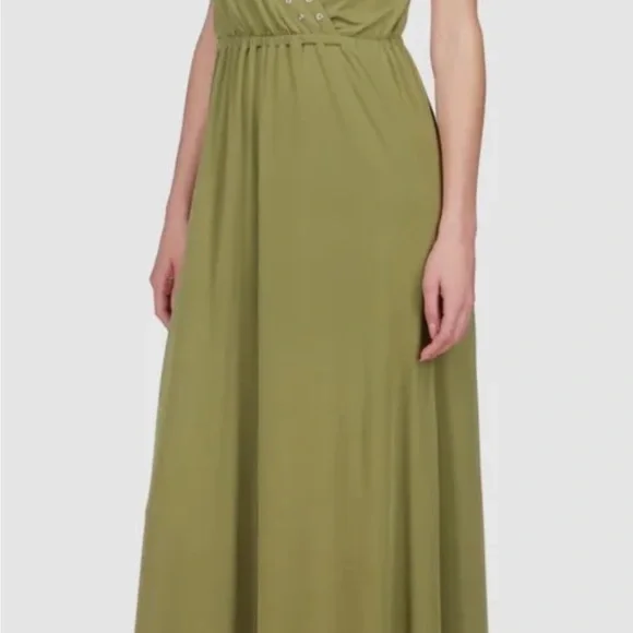 Michael Kors Women's Smoky Olive Green Grommet Faux-Wrap Maxi Dress Size S Michael Kors Women's Smoky Olive Green Grommet Faux-Wrap Maxi Dress Size S